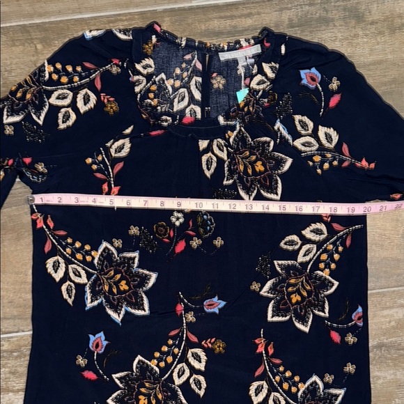 Daniel Rainn Blue Tan Relaxed 3/4 Sleeve Blouse - Picture 9 of 12